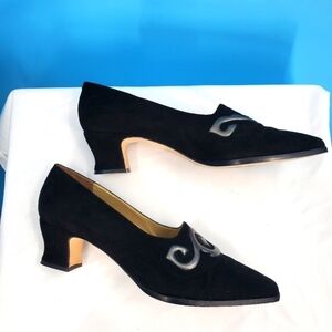 Martinez Valero black velvet flare heel pumps 9